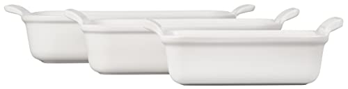 Image of Le Creuset Stoneware Heritage Rectangular Baking Dish, 3 pc., White | Set of 3: one 12.5-inch dish (4 qt.), one 10-inch dish (2.5 qt.) and one 7.5 inch dish (1.1 qt.)