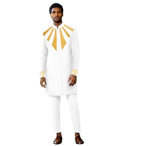 African Suits for Men Dashiki Embroidery Lined Blazer and Pants 2 Piece Set Dashiki Outfits Formal Attire
