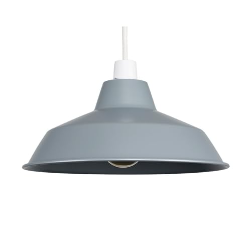 MiniSun | Retro Style Gloss Grey Metal Reflector Ceiling Light Shade | Pendant Lights, Home Décor & Improvement Essential | 28cm Shade Width
