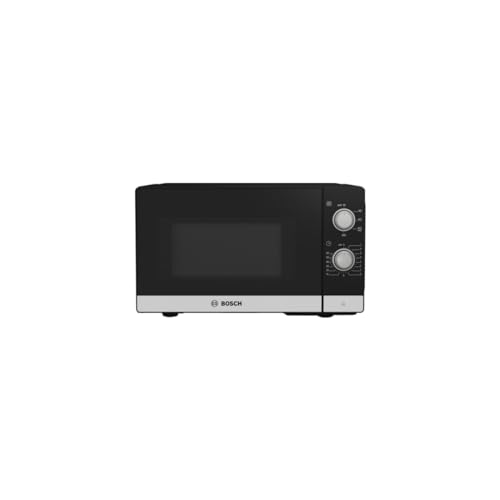 Bosch FFL020MS2 Serie 2 freistehende Mikrowelle 26 x 44 cm 800 W Drehteller 27 cm Türanschlag Links Reinigungsunterstützung LED-Beleuchtung gleichmäßige Ausleuchtung Edelstahl (neu)