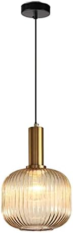 MZSUS 7.8'' Glass Pendant Light,Gold Copper Pendant Light Socket with Amber Glass Pendant Lamp Shade,LED Hanging Lamp (Amber)