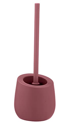 WENKO Set de accesorios para inodoro Badi, cerámica de calidad, superficie mate, incluye escobilla de WC con cabezal de silicona de Ø 7,5 cm efecto antiadherente, Ø 13,5 x 38 cm, rosa envejecido