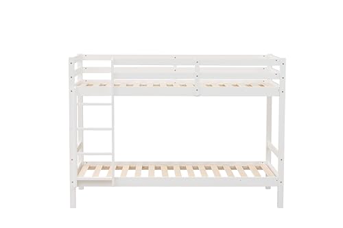 Mobelcenter, Litera Olivia de Pino Macizo Reversible, Blanco, 90x190 cm, con Somieres Incluidos, para Habitaciones Infantiles y Juveniles, Medidas: Ancho: 198cm x Fondo: 97cm x Alto: 140cm (1615)