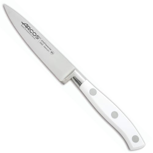 Arcos Cuchillo Pelar Forjado Acero Inoxidable. Cuchillo Cocina para Pelar Frutas y Verduras. Mango Ergonómico Polioximetileno y Hoja 100mm. Serie Riviera Blanc. Color Blanco.