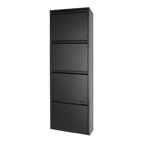 ECOLIMPIA by jobgar - Zapatero Metálico Ultra Estrecho (13,5 cm), Diseño Minimalista y Compacto, Varias Medidas y Colores, Fabricado en Italia (Negro, 50x13.5x136H cm)
