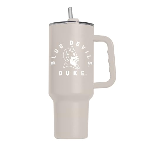 Image of Logo Brands NCAA Duke Blue Devils Sand 40 oz Tumbler with Handle - Stylish Everyday Use Powder Coated-Stainless Steel with Straw- Keeps Cold For Hours