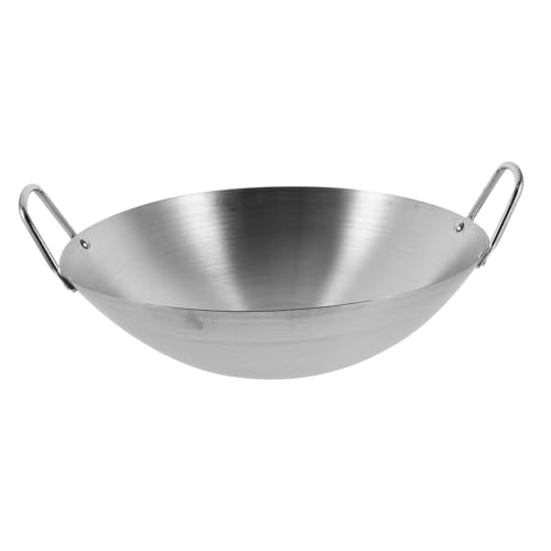 FIXOSHEE Wok de Acero Inoxidable Doble Asa Sartén Gruesa para Cocina Distribución Uniforme Calor Utensilio de Cocina Versátil para Freír y Saltear
