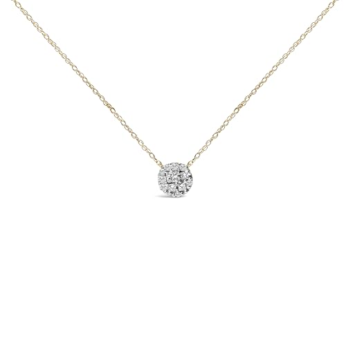 14K Yellow Gold Plated Sterling Silver 3/8 Cttw Diamond Cluster Pendant Necklace