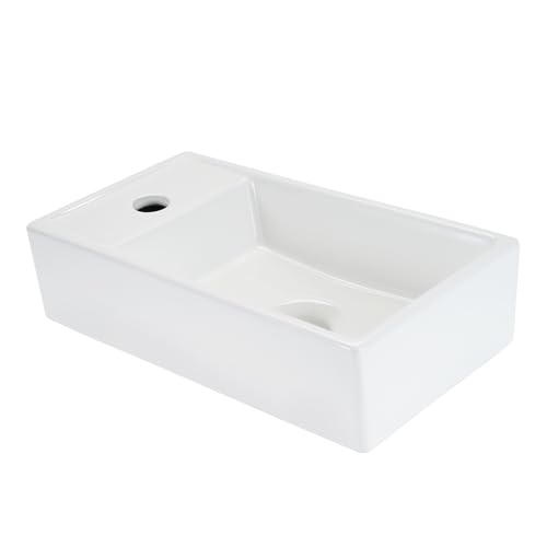 Mursche Waschbecken Badezimmer Aufsatzwaschbecken Keramik - Eckig Aufsatzbecken Bad Weiß Waschschale Klein Wandmontage Aufsatz Hängewaschbecken mit Hahnloch Waschplatz 40x22x10cm für Gäste WC