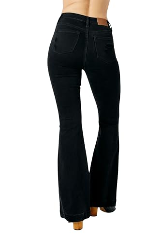 Judy Blue Women's High-Waist Tummy Control Destroyed Flare Jeans (Black, 18W)4