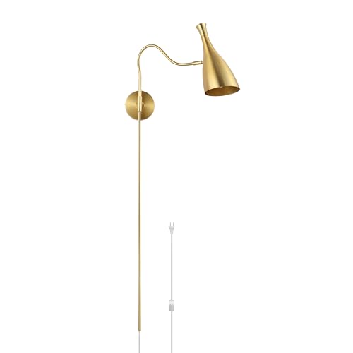 Image of SAFAVIEH Lighting Collection Hellene Brass 1-light Swing Arm Wall Sconce Light Fixture Ideal for Bathroom, Entryway, Vanity, Foyer, Hallway, Living Room (LED Bulb Included)