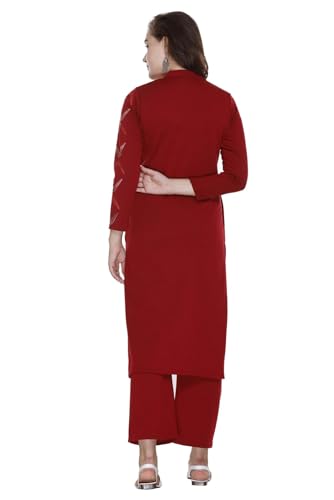 Image of Rosary Women's Woolen Winter Embroidered Kurta with Palazzo Pant | Warm Ethnic Suit Set - 2 Piece Outfit