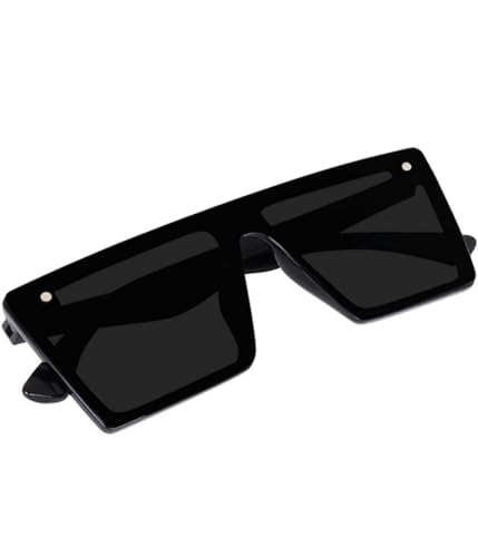 Image of Square Sunglasses for Men & Women UV400 Stylish Flat Top Fashion Black Shades