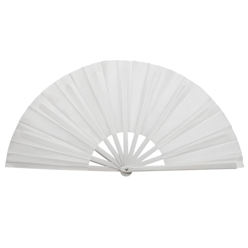 Folding Fan Handheld 13 Inch White Nylon & Plastic Hand Fans for Women Foldable Large Rave Fan Dance Performance Prop Fan Portable for Outdoor Cool Fan on the Street 1 Pcs