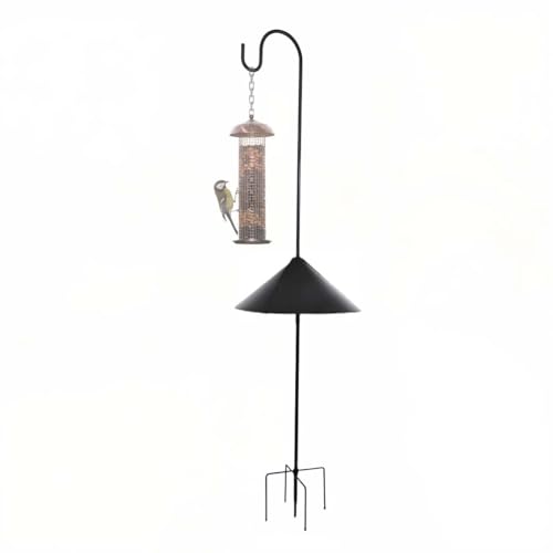 MISPACIO Matte Black Bird Feeder Pole with Squirrel Baffle 80' Tall Heave Duty Squirrel Proof Pole with Shepherd Hook 5 Prongs Base for Outdoor Hummingbird Feeders (No Bird Feeder)