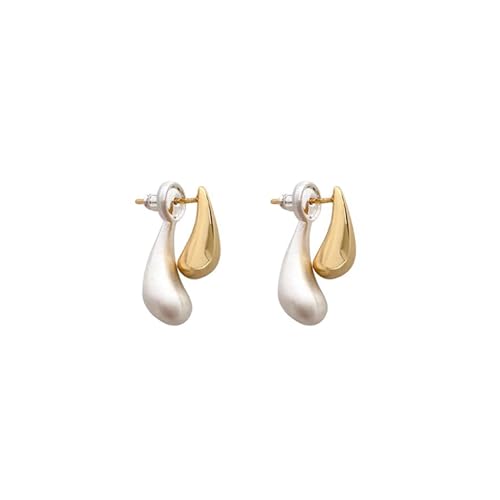 Two Tone Teardrop Stud Earring for Women Gold Silver Front Back Oval Bean Dangle Earrings Cute Post...