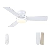 POCHFAN 42 Inch White Ceiling Fans with Lights and Remote, LED Low Profile Flush Mount Ceiling Fan for Bedroom, Living Room, Patio, with Quiet DC Motor, Dimmable 6 Speeds