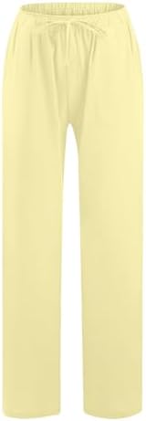 Women's Flowy Pants Summer Cotton Linen Comfy Palazzo Pants with Pockets Loose Fit High Waisted Trousers Beach Slacks