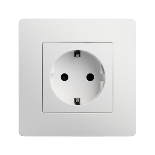 DEBFLEX - Caly - Toma de Corriente 2P+T Schuko - Toma de Pared tipo F -Plástico + Soporte Metálico - Instalación Empotrada - Blanco - 74.5 x 74.5 x 39.5 mm