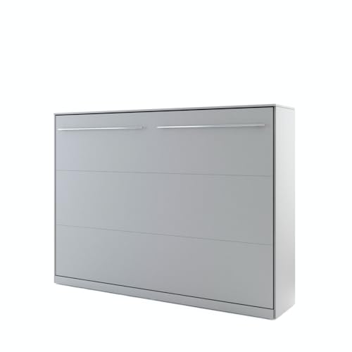 Armoire Lit Escamotable Horizontal Lenart 140x200 cm Gris Lit Rabattable Mural Consus Pro