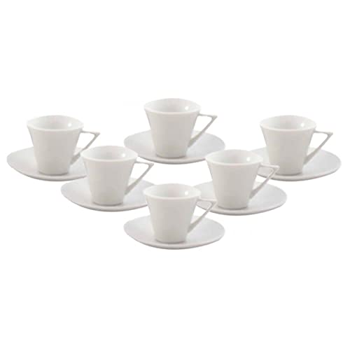 Home Line Juego de café Barista 12 Piezas, Diseño Exclusivo con 6 Tazas y 6 Platos de Cerámica Blanca.