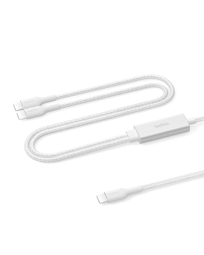 Belkin BoostCharge Pro 2-in-1 USB C to USB C Charger Cable 140W, Braided Dual Charging Cable - Fast-Charging Combo Cord with Smart Power Sharing for MacBook, iPhone, iPad, Samsung, Pixel, etc - White