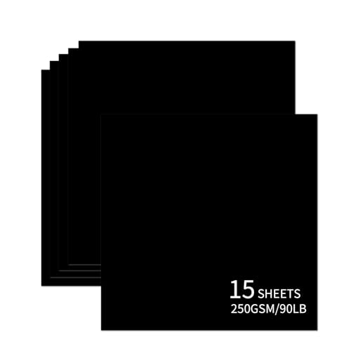 15 Sheets Black Cardstock 12x12 250gsm/90lb Heavyweight Cardstock Paper Thick and Smooth Card Stock Perfect for Card Making Scrapbooking and Crafts