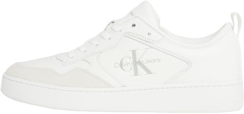 Calvin Klein Jeans Herren Court Sneaker Low Top aus Leder, Weiß (Triple Bright White), 43