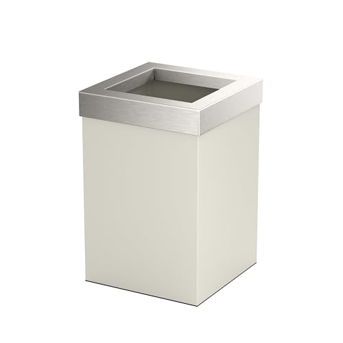 Gatco Small Bathroom Trash Can with Lid, Square 3 Gallon Stainless Steel Wastebasket, Under Sink, Matte Pearl and Satin Nickel, for Bathroom, Bedroom, Office (1935SN)