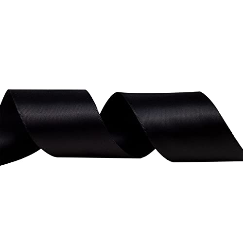 Image of Solid Color Double Faced Black Satin Ribbon 1 inch X 50 Yards, Ribbons Perfect for Crafts, Wedding Decor, Bow Making, Sewing, Gift Package Wrapping and More