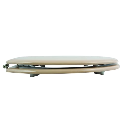 MSV - Abattant WC MDF CLÉO - Charnières INOX - Shiny - Ø 370 x 450 mm - Couleur Beige - Élégance et Confort pour Salle de Bain - Installation et Nettoyage...
