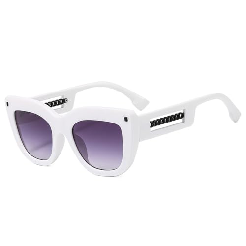 Lunettes de soleil oeil de chat UV400 avec chaîne métal rétro et verres dégradés chic