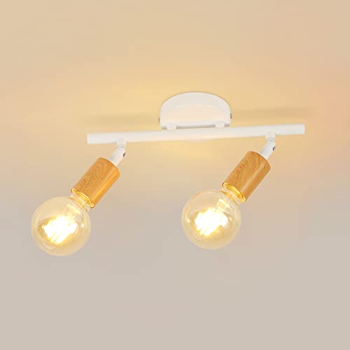 Tealight Plafonnier LED 2 Spots Orientables, Bois Luminaire Plafond LED Blanc, Éclairage de Plafond Intérieur pour Cuisine, Salon, Chambre, Couloir, Sans Ampoules, Max 60W Cover