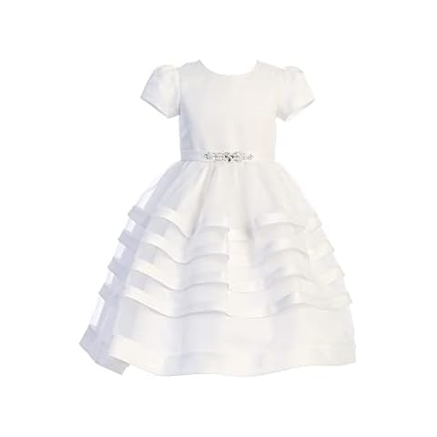 Pink Princess First Communion Dresses for Girls 7-16 Plus Size Holy 1st Satin White Vestidos de Primera Comunion para Niñas (Size 12X) Cover