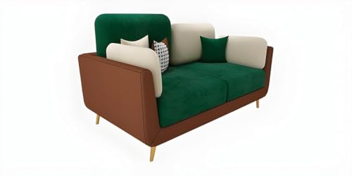 Image of Modern Sofa, 2 Seater with Decorative Cushions, Chesterfield Arm Three Seater for Living Room Guest Room Hotels & Office (2 Green and Brown)