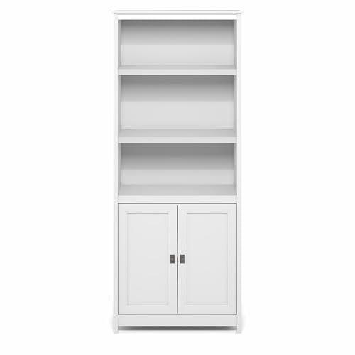 Image of Furinno Robin 5-Tier Storage Cabinet, 2 Door Pantry Cabinet, Plain White