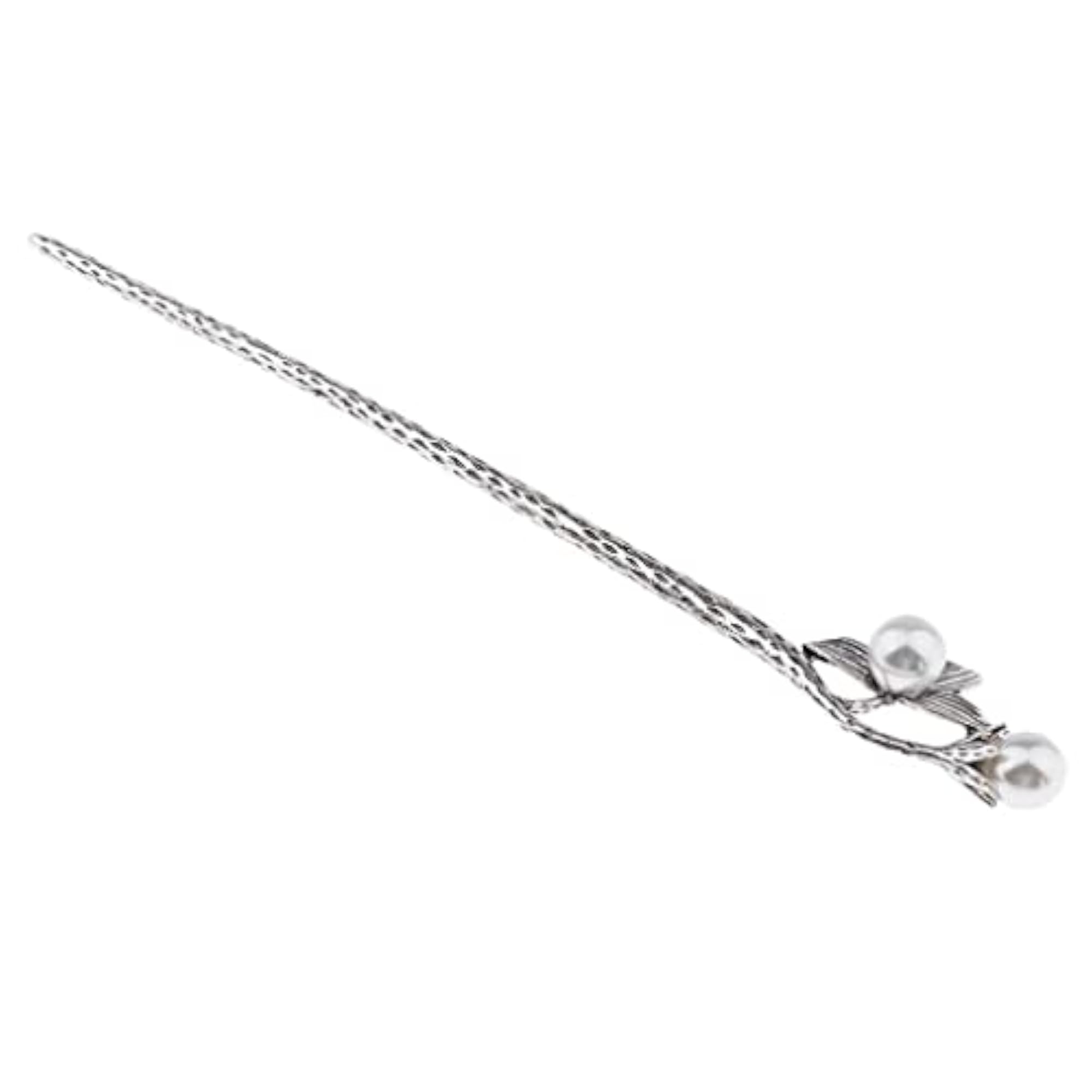 Women's Antique Silver Flower Hair Stick, Orchid Shape
