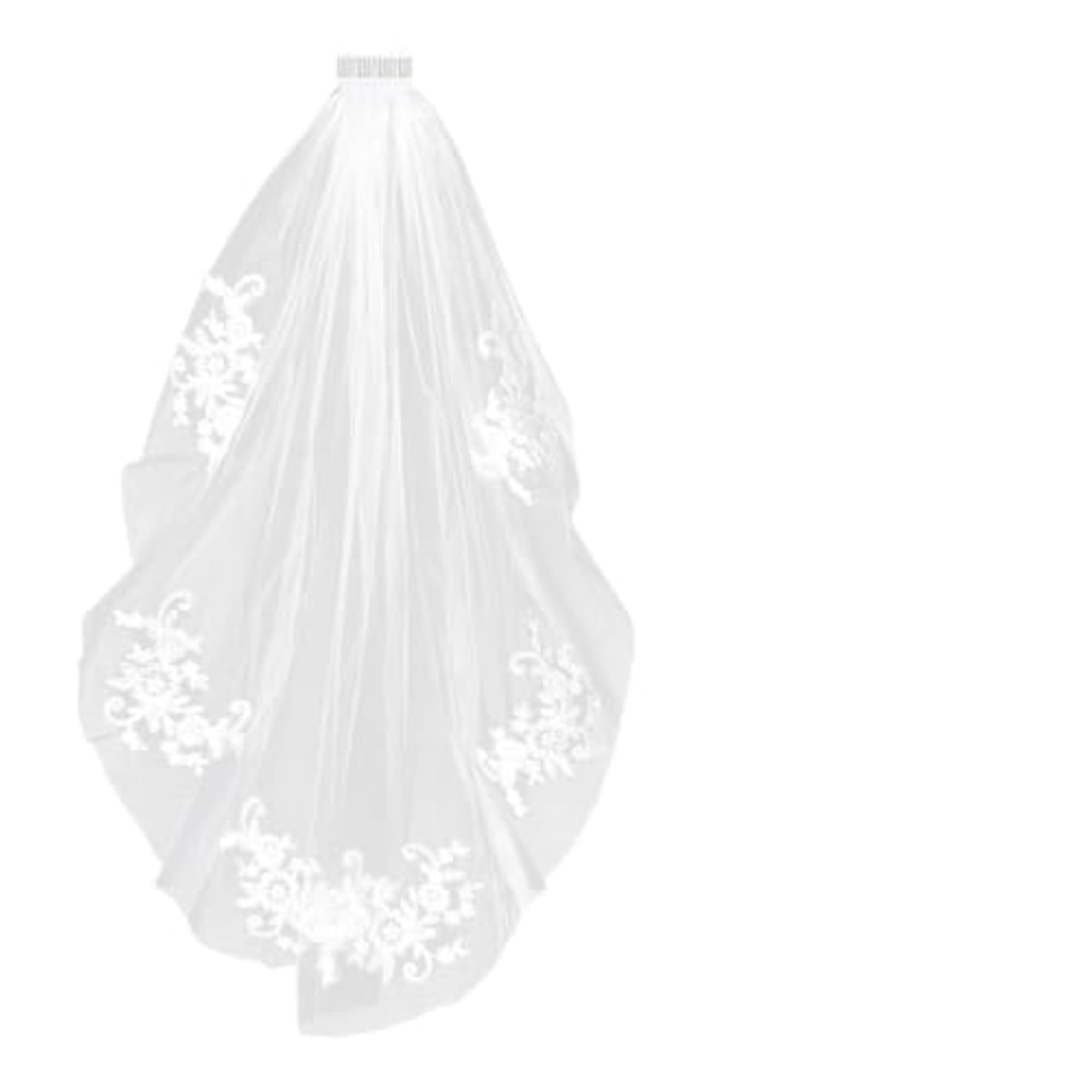 Simple and Elegant Crystal Beaded Short Bridal Veils with Lace Appliques