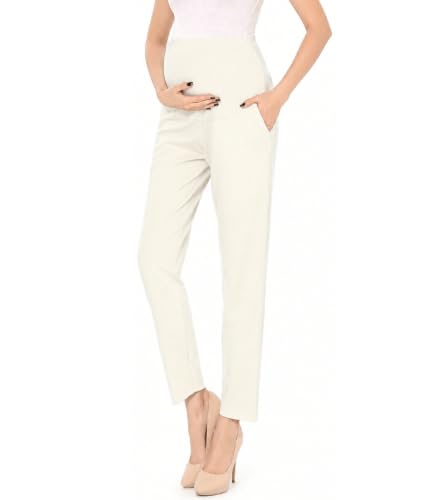 Image of Maternity Pants Work Over The Belly with Pockets, Womens Pregnancy Dress Pants Office Clothes Trousers Stretch Summer