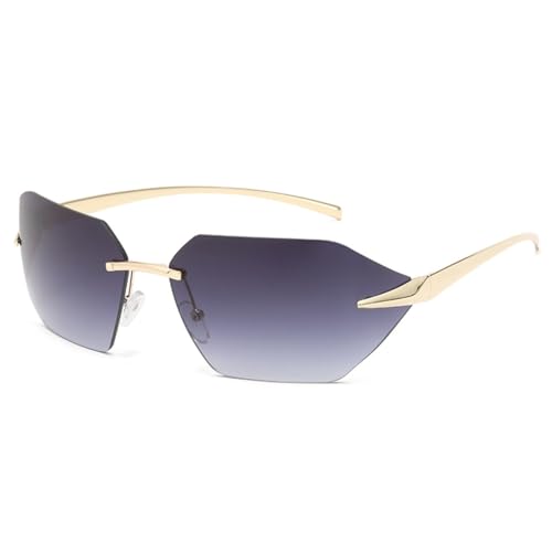 Nuevos lentes de sol de polígono de ciclismo para hombre, lentes deportivos sin montura UV400 para mujer, lentes de sol de metal para mujer, Verde dorado, Talla única