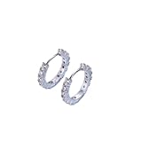 Sterling Silver Hoop Earrings with Round Zircon Inlay, Circular Design, Exquisite and Fashionable Style