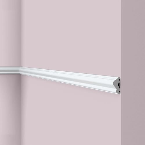 NMC WL12 WALLSTYL Guardasilla de Poliestireno HDPS, Moldura Decorativa de Pared Blanca para Boiserie y Marcos, Perfil Clásico Resistente a Impactos, 25 x 11 x 2000 mm, Pack de 2m Pre imprimado