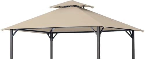 HEUchuan Reemplazo de toldo for cenador con Parrilla Techo Superior de 5 x 8 Cubierta Superior de toldo Cubierta de cenador de Dos Niveles para Camping, jardín, Picnic(Beige)