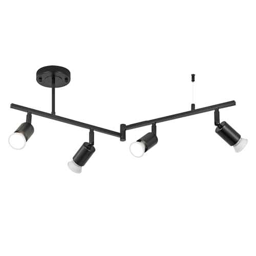 SEEBLEN 4-Light Black Track Lighting Fixtures Ceiling, Flexible Foldable Arm and Rotatable Light Head,Modern LED Track Lighting for Kitchen Islands, Dining Rooms(GU10 Socket, Bulbs Not Included)