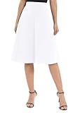 Urban CoCo Women's A-Line Elastic High Waist Flare Work Midi Knee Length Stretchy Skirt(S, White)