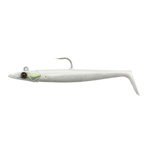 Savage Gear Sandeel V2-2 Gummifische + 1 Jigkopf, Größe/Gewicht/Farbe:18cm / 86g / White Pearl Silver UV