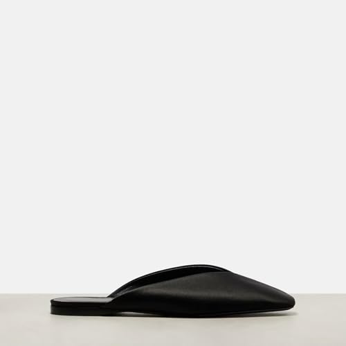 Women's Satin Flat Mules Slip On Comfortable Flats with Closed Square Toe Casual Fashion Black Shoes4