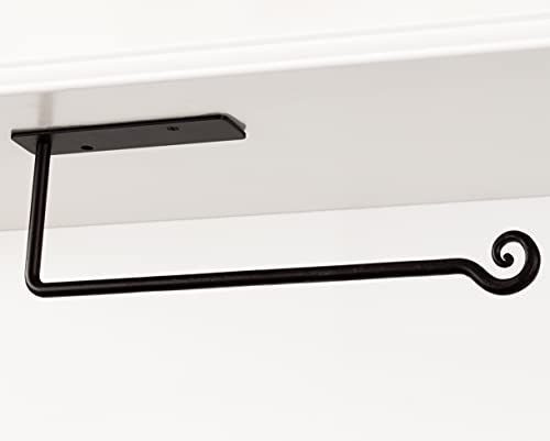 Under Cabinet Decorative Paper Towel Holder | Black Stylish Wrought Iron Hanger | Cupboard Mount Fancy Paper Dispenser | Effortlessly Pull Napkin | Easy Install | Handmade Crafted, RTZEN-Décor