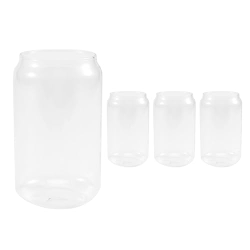 Quystetes Paquete de 4 vasos con forma de lata de vidrio, para agua, leche, jugo, vaso de cerveza, vaso de batido, de postre, 400 ml