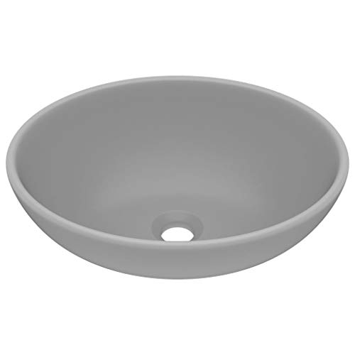 vidaXL Oval-Shaped Ceramic Basin in Matt Light Grey - Luxury and Stylish Wash Basin for Bathroom, Kitchen and Workplace, Above Counter Mounting.